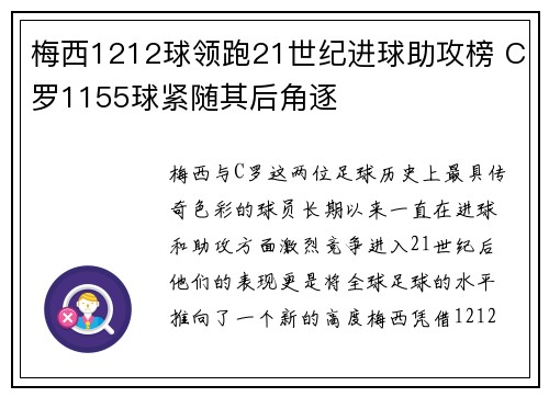 梅西1212球领跑21世纪进球助攻榜 C罗1155球紧随其后角逐
