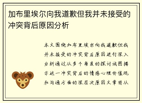 加布里埃尔向我道歉但我并未接受的冲突背后原因分析